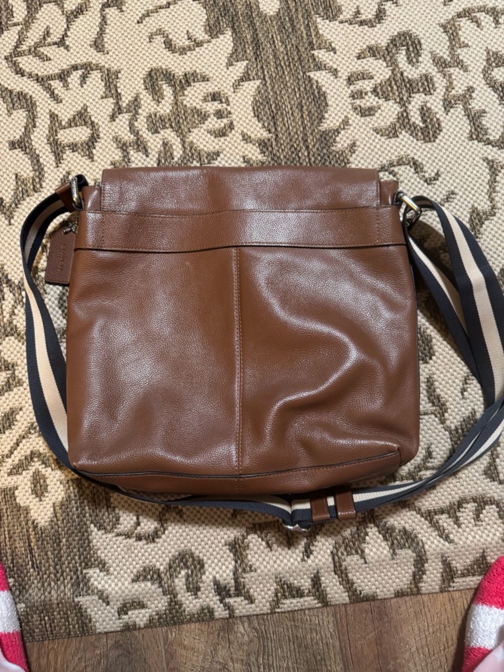 Coach Brown Leather Crossbody Messenger with Striped Strap - Picture 2 of 3